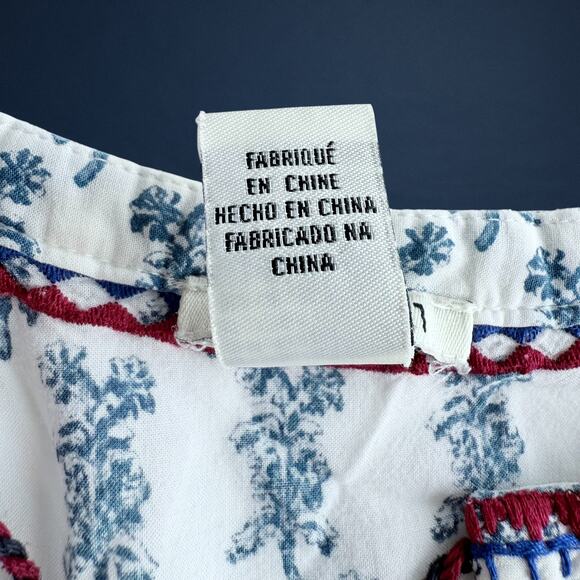 Forever 21 Floral Tunic Top Embroidered Empire Babydoll Tassel Boho White Y2K S - Picture 4 of 7